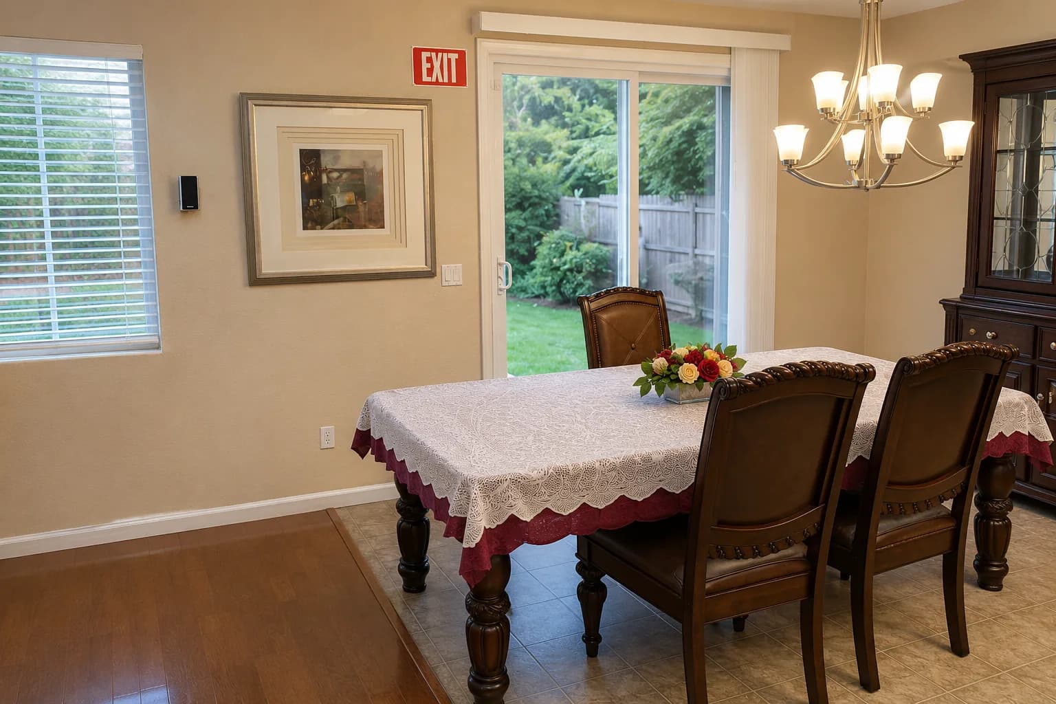 Dining room at Joy in Caring I with a table set for meals, seating four